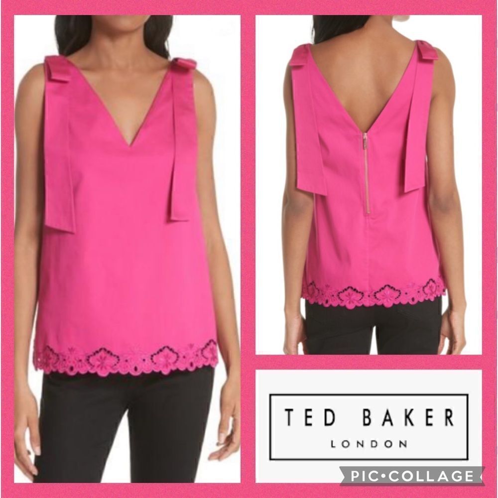 NWT MSRP $195 Ted Baker London Daynaa Bow Shoulder Top Women's Size 5 (US 12)